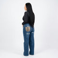 Jeans wide leg con tasca leopardata