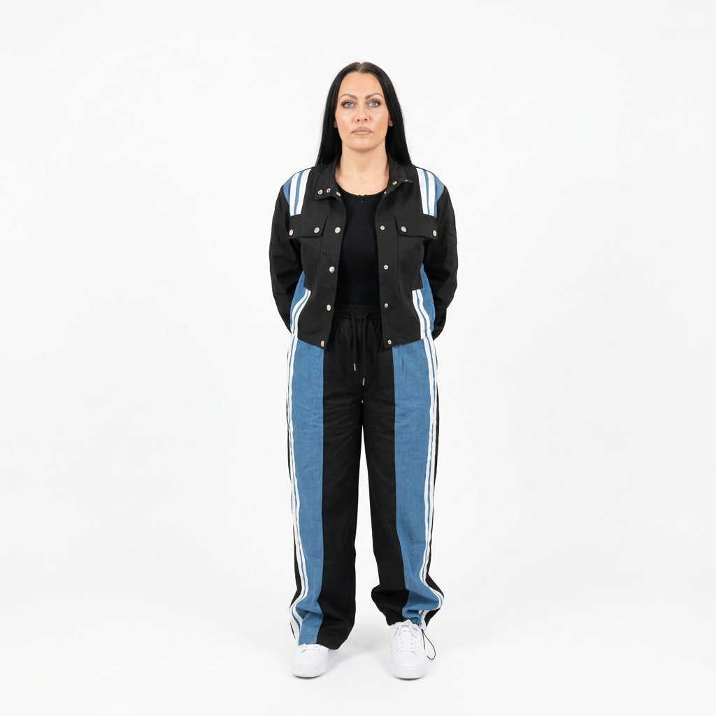 Completo sportivo nero e azzurro