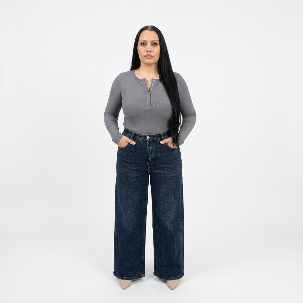 Jeans wide leg con tasche brillanti