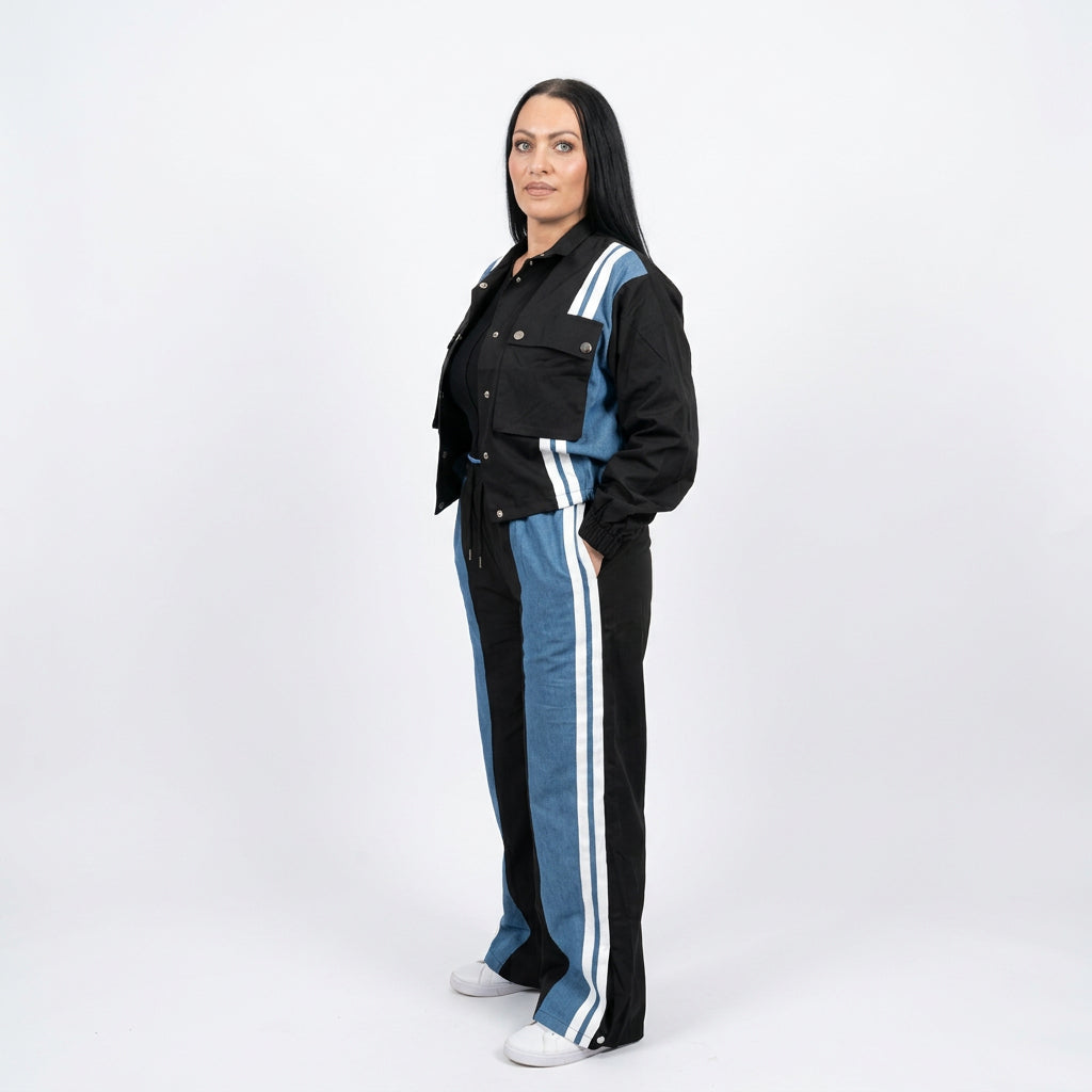 Completo sportivo nero e azzurro