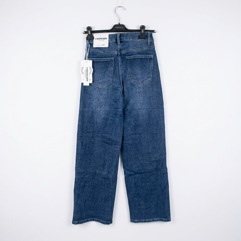 Jeans wide leg con ricamo ciliegie