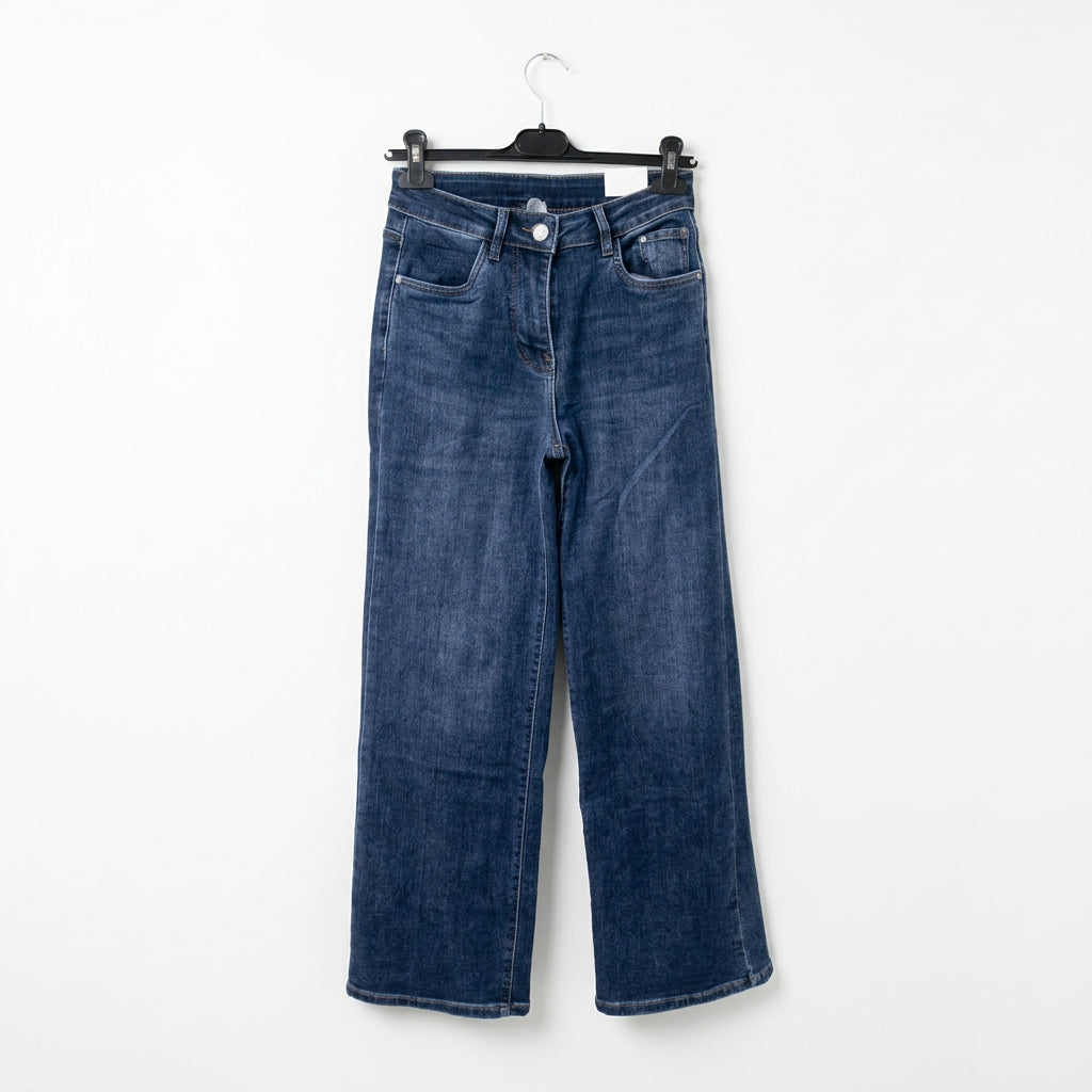 Jeans wide leg con tasca leopardata