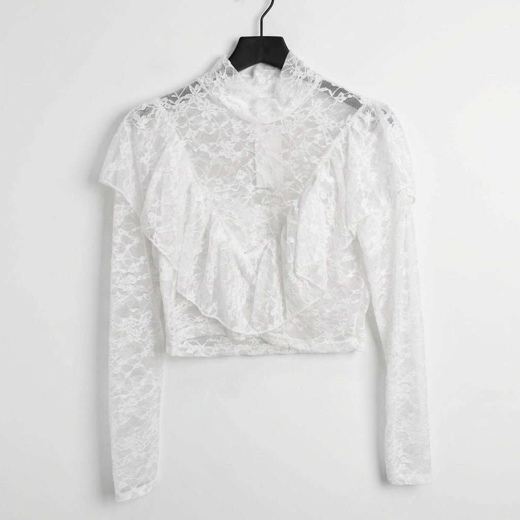 Maglia in pizzo con volant