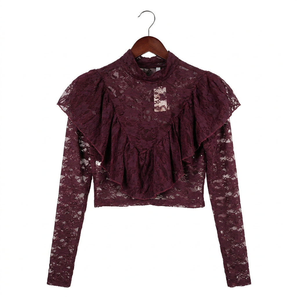 Maglia in pizzo con volant